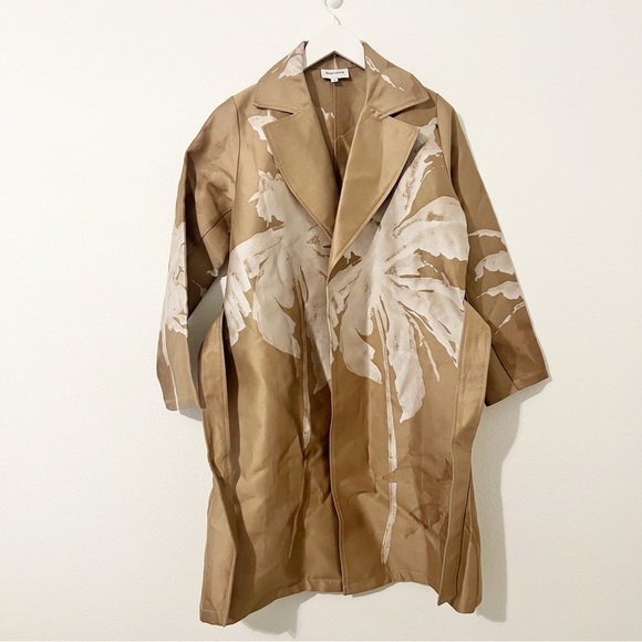 Eleanor Leftwich Marie Trench Coat Khaki Floral Belted Size Small S - Picture 3 of 11